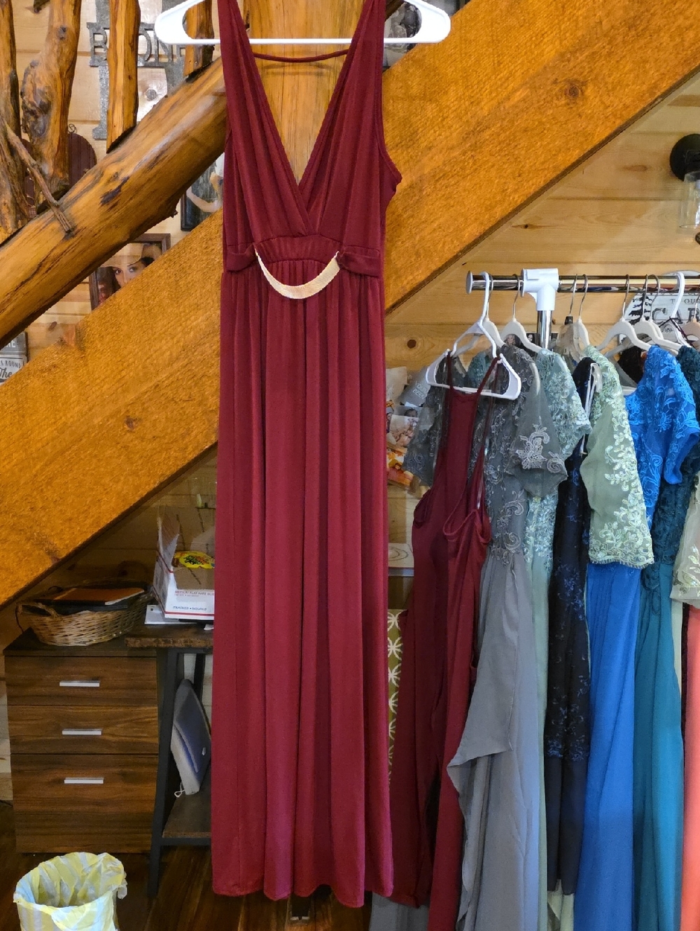 Sleeveless Plunge V-Neck Maxi Dress in Wine